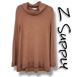 Z Supply Everyday Brushed Long Sleeve Top Rust Brown Cowl Neck Tunic Womens Sz S